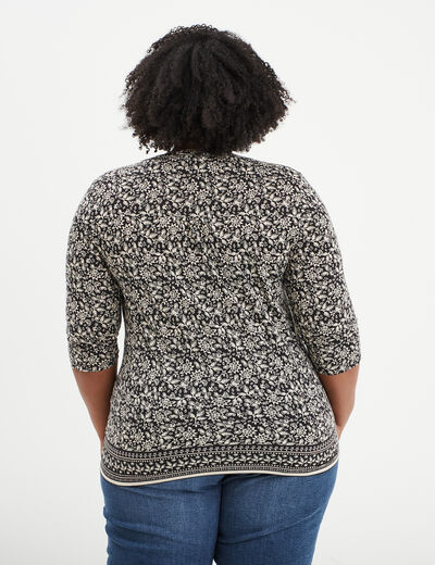T-shirt manches 3/4 noir femme grande taille