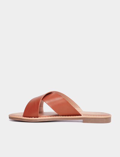 Mules brides larges crois&eacute;es marron femme