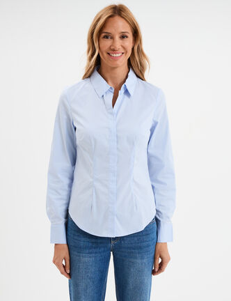 Chemise cintr&eacute;e manches longues bleu ciel femme