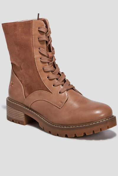 Bottines fourrées à lacets marron femme