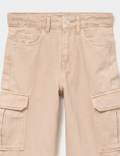 Pantalon large battle poches &agrave; rabat sable fille