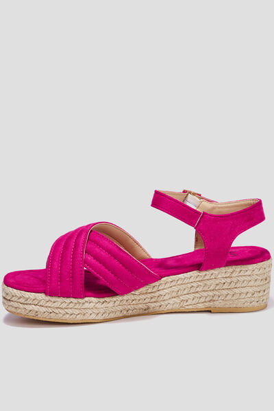 Sandales compensées brides croisées rose femme