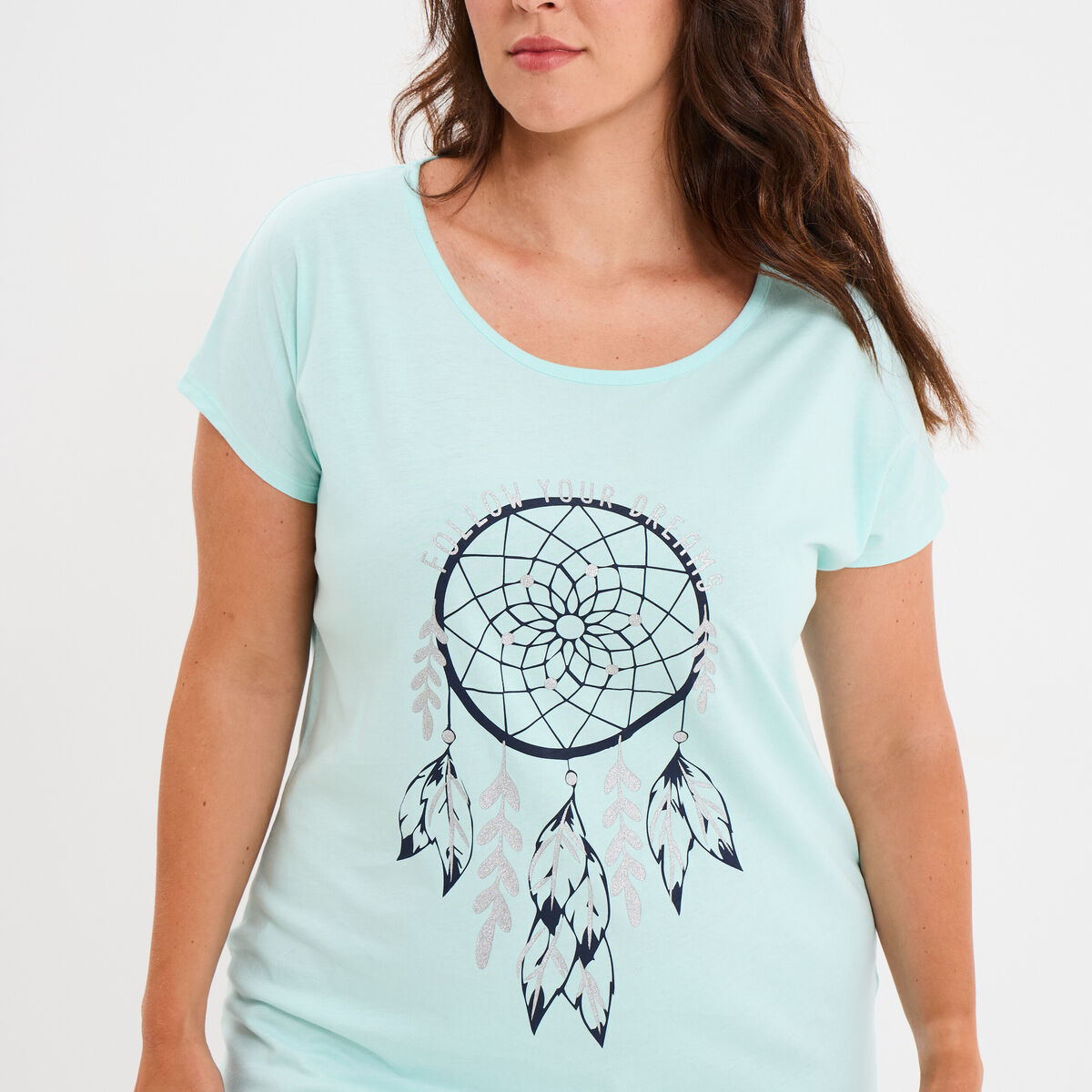 Chemise de nuit manches courtes bleu turquoise femme grande taille