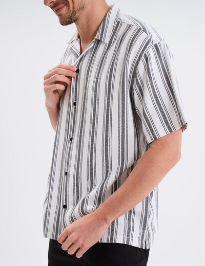 Chemise col cubain manches courtes coton blanc homme