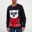 Pull No&euml;l manches longues col rond bleu fonc&eacute; homme