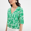 Blouse col en V manches ballons vert femme