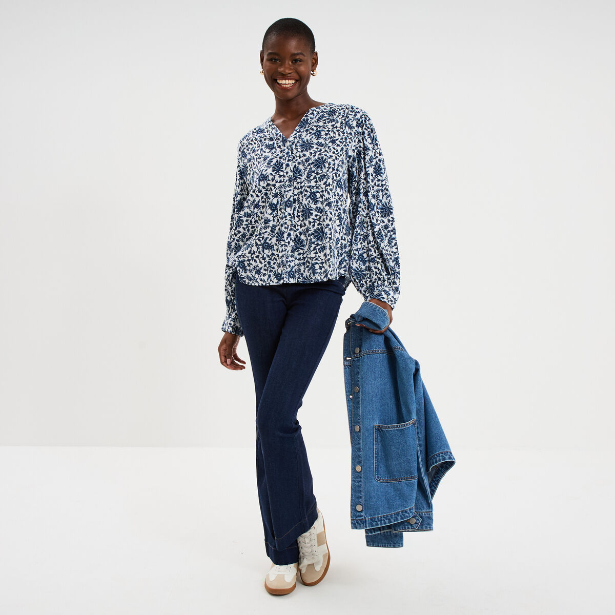 Blouse oversize col tunisien blanc femme