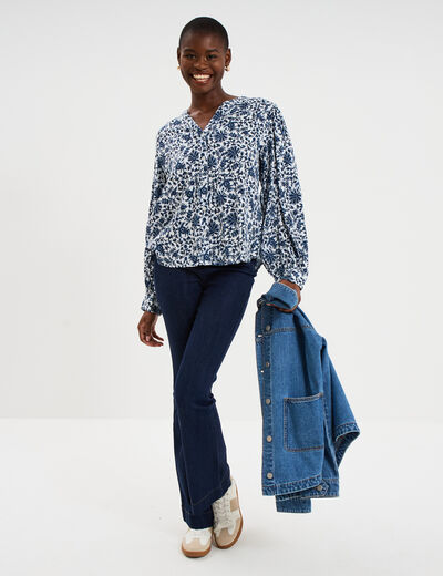Blouse oversize col tunisien blanc femme