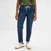 Jeans droit cropped taille &eacute;lastiqu&eacute;e bleu femme