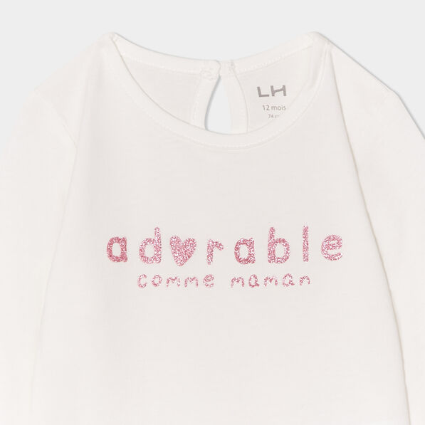 t shirt manches longues coton blanc bebef T-shirt manches longues coton blanc bébé fille