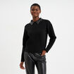 Pull col chemise strass et perles noir femme