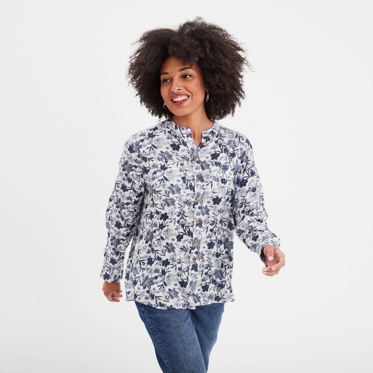 Chemise manches longues col mao ecru femme