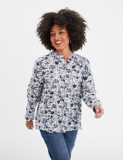 Chemise manches longues col mao ecru femme