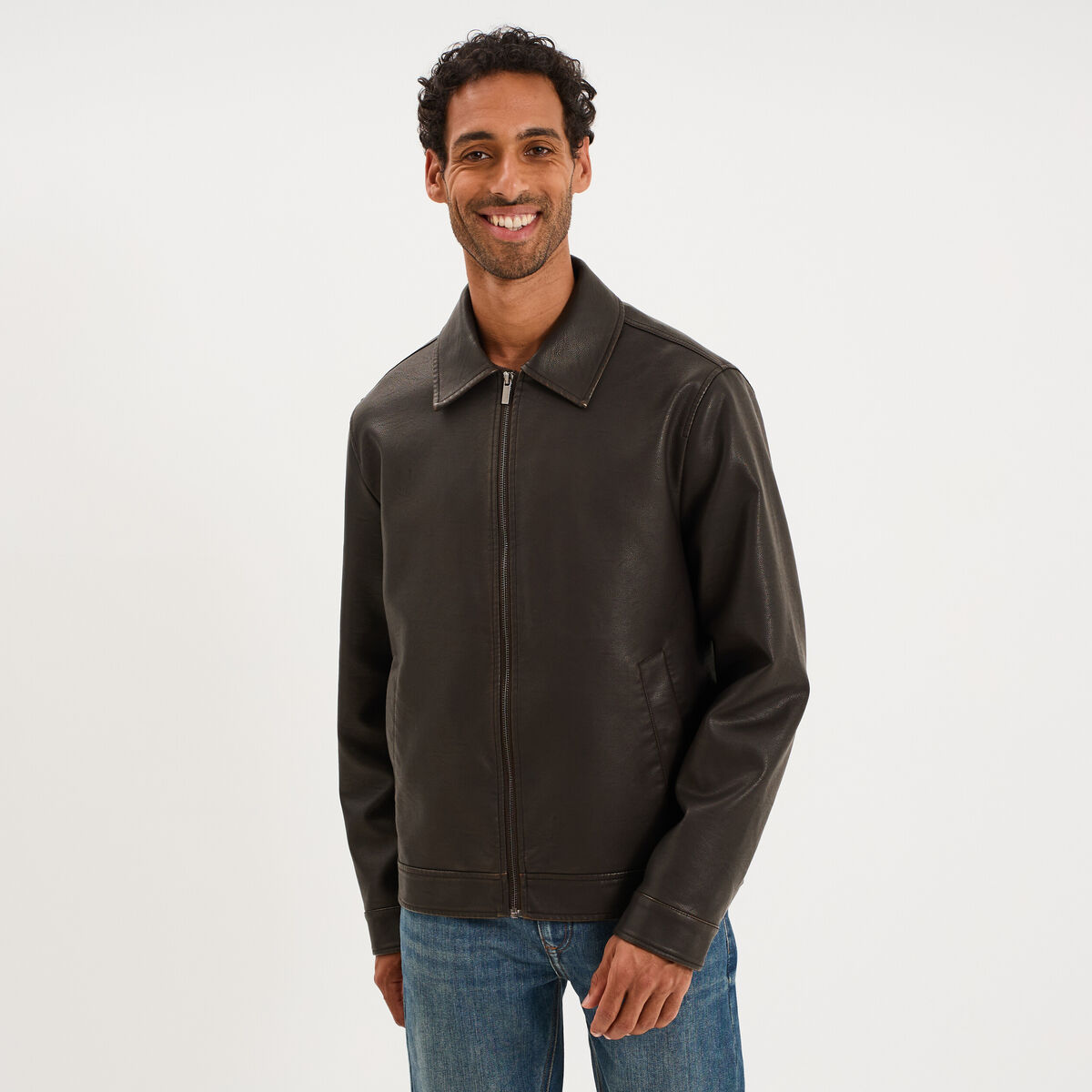 Veste courte simili cuir marron homme