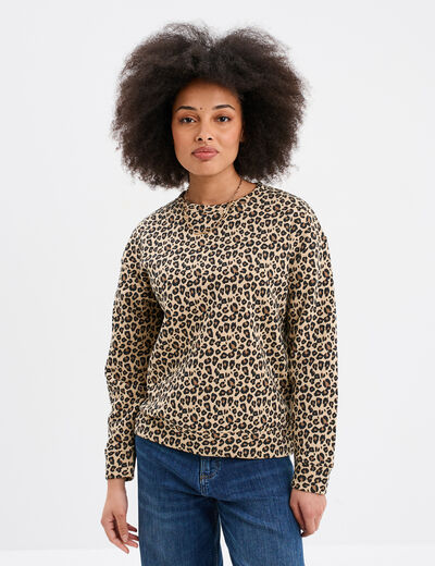 Sweat col rond manches longues sable femme