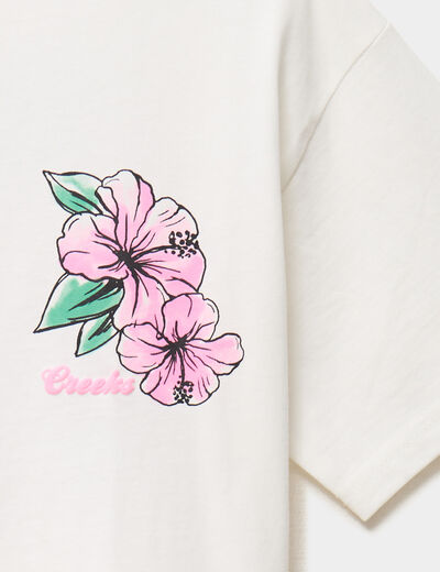 T-shirt oversize manches courtes coton ivoire fille