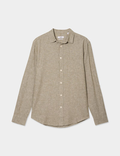 Chemise manches longues lin mélangé vert kaki homme