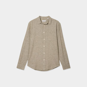 chemise manches longues lin melange vert kaki homme Chemise manches longues lin mélangé vert kaki homme
