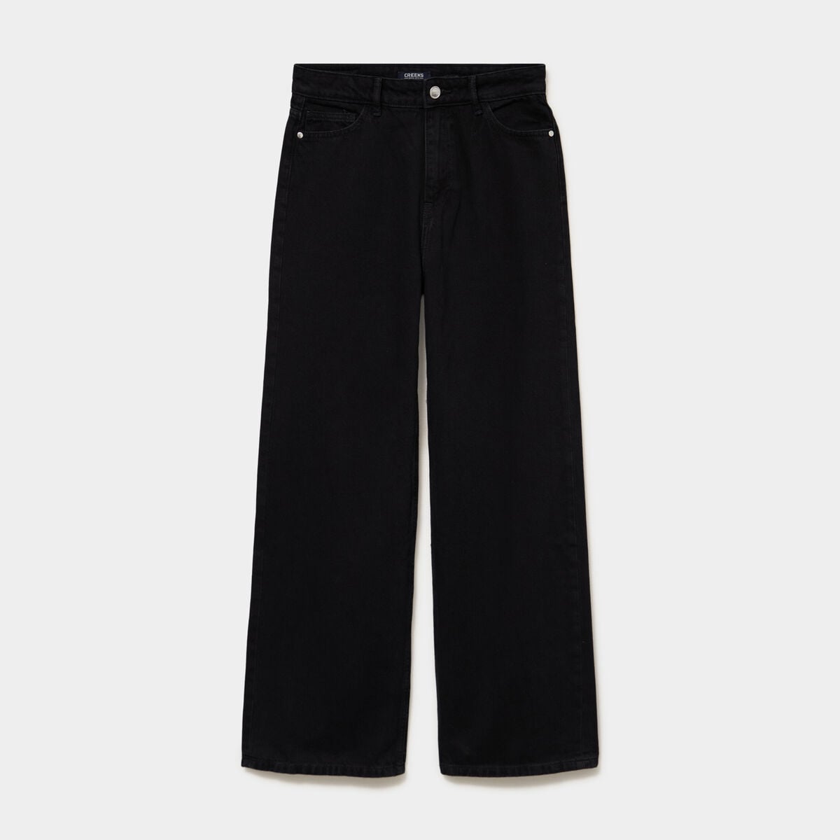 Jean large taille haute coton denim noir femme