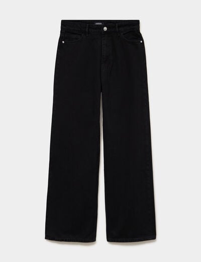 Jean large taille haute coton denim noir femme