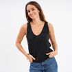 Débardeur sans manches à boutons coton noir femme