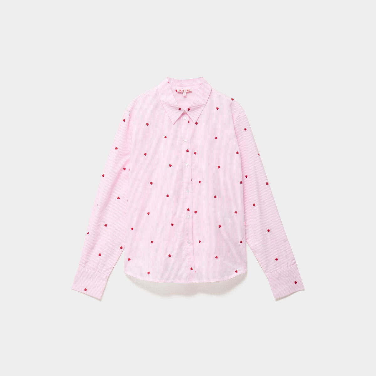 Chemise brod&eacute;e manches longues rose femme