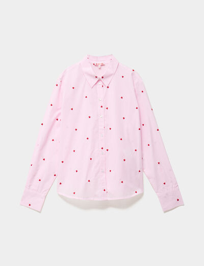 Chemise brod&eacute;e manches longues rose femme