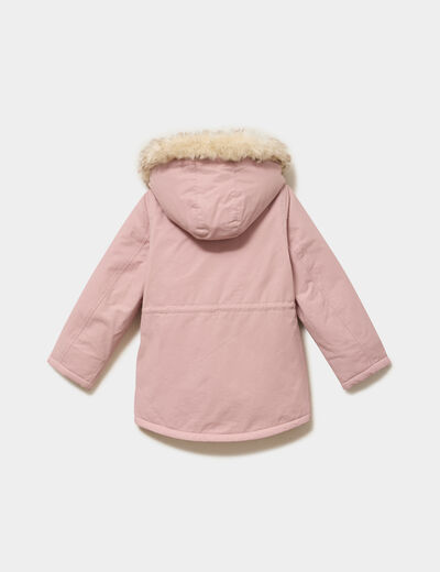 Parka &agrave; capuche fausse fourrure rose poudr&eacute;e fille