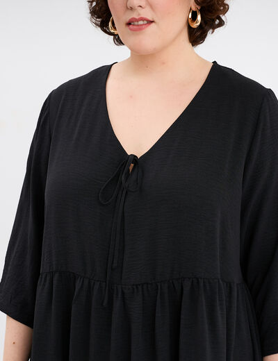 Robe fluide col en V noeud noir femme grande taille