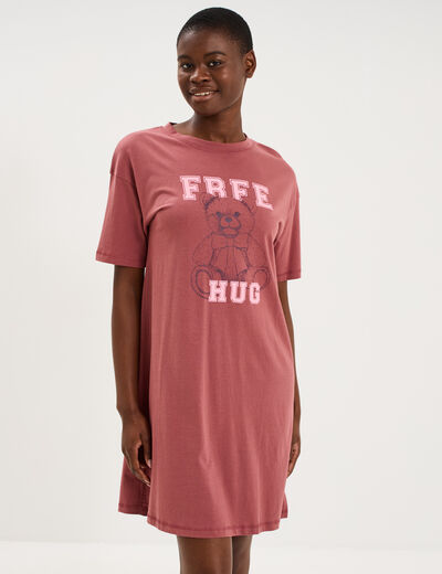 Chemise de nuit courte coton rose framboise femme