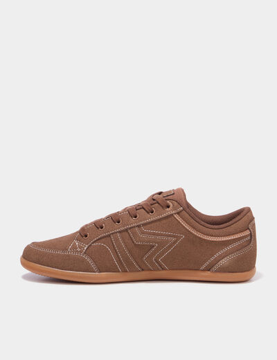 Tennis basses &agrave; lacets effet su&eacute;dine marron homme