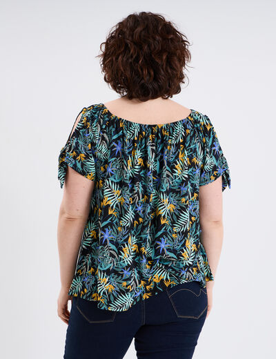 T-shirt manches ouvertes avec noeuds noir femme grande taille