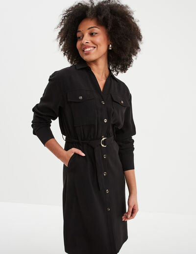 Robe chemise ceinturée noir femme