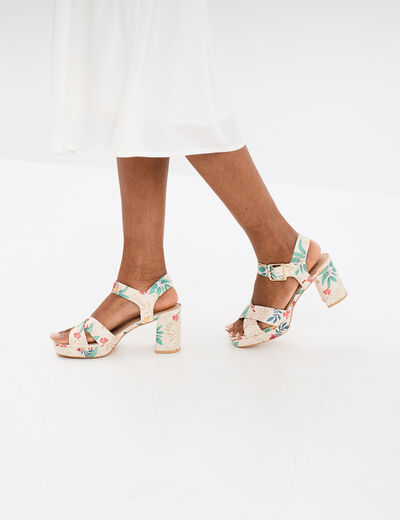 Sandales à talons carrés 7 cm multicolore femme
