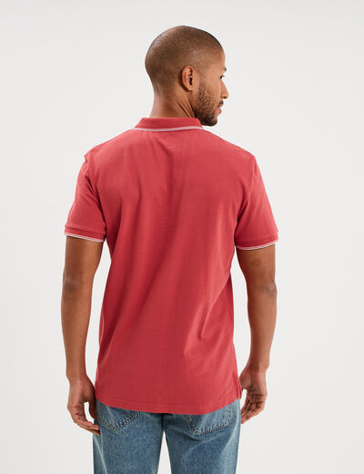 Polo piqu&eacute; coton manches courtes rose framboise homme