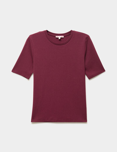 T-shirt col rond manches courtes ajust&eacute; bordeaux femme
