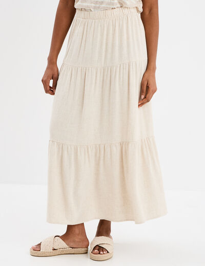 Jupe midi évasée lin mélangé beige femme