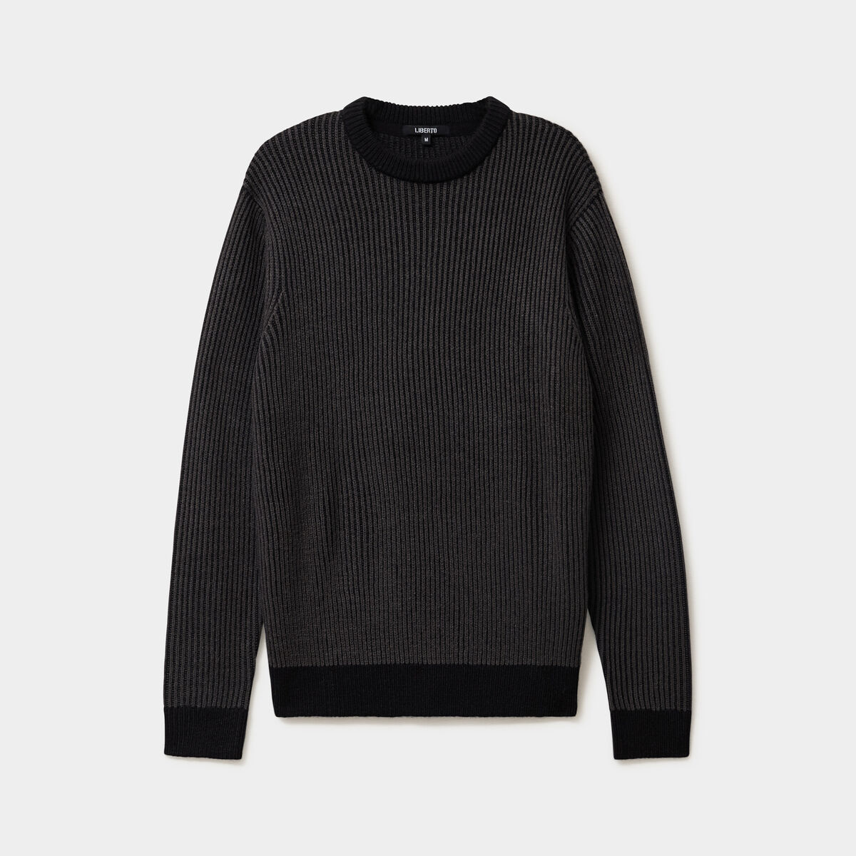 Pull c&ocirc;tel&eacute; col rond manches longues noir homme