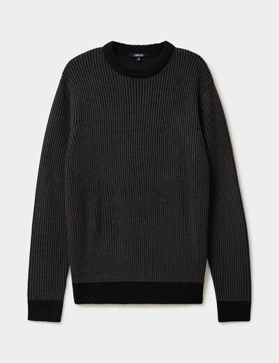 Pull c&ocirc;tel&eacute; col rond manches longues noir homme