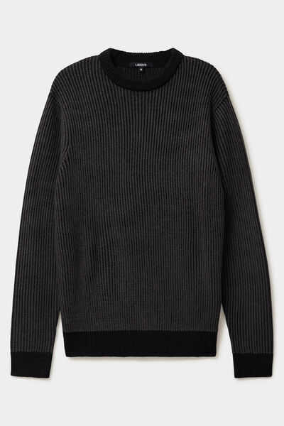 Pull c&ocirc;tel&eacute; col rond manches longues noir homme