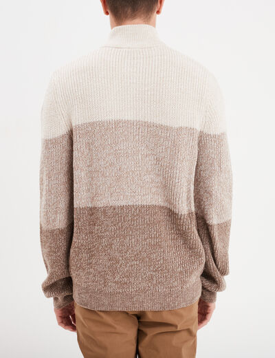 Pull camionneur col zippé taupe homme