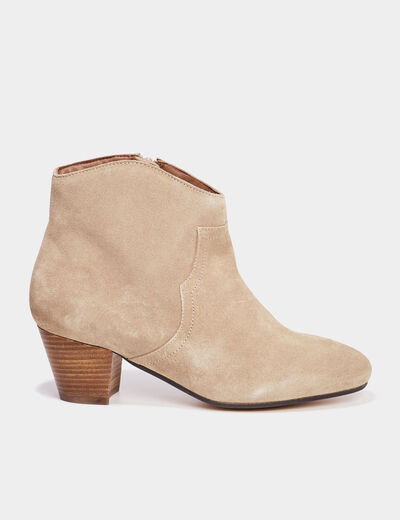 Boots bout pointu à talons en cuir taupe femme
