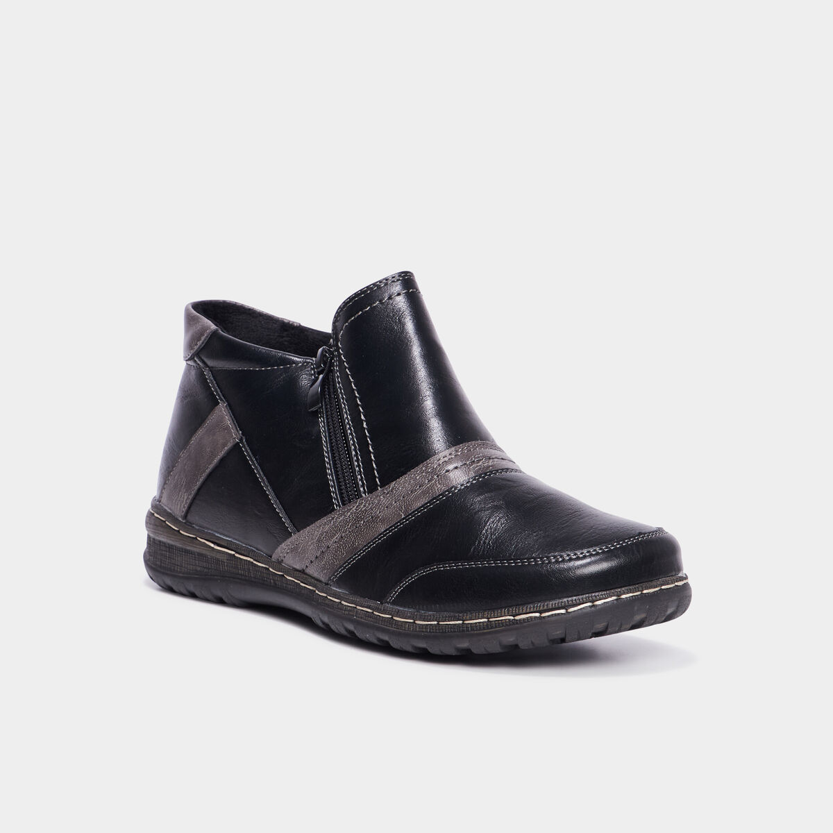 Bottines plates zipp&eacute;es semelles confort noir femme