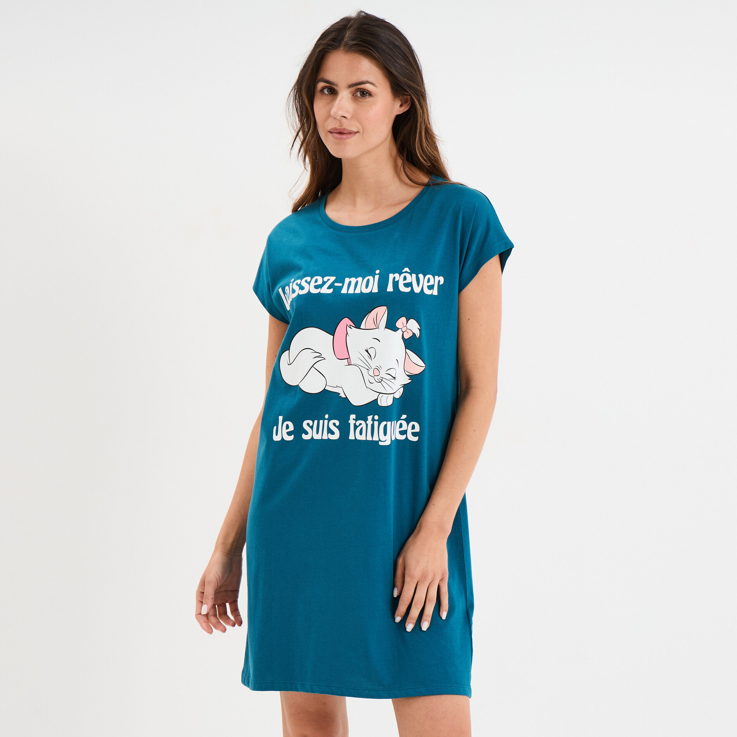 Chemise de nuit coton Aristochats Marie bleu canard femme