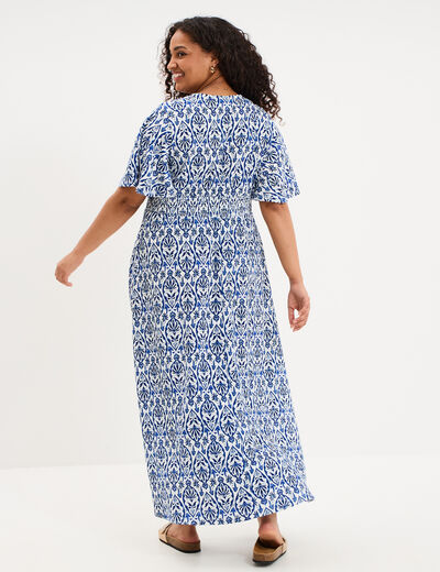 Robe longue col V manches papillons ecru femme grande taille