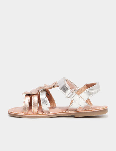 Sandales fleurs en cuir Creeks gris argent fille