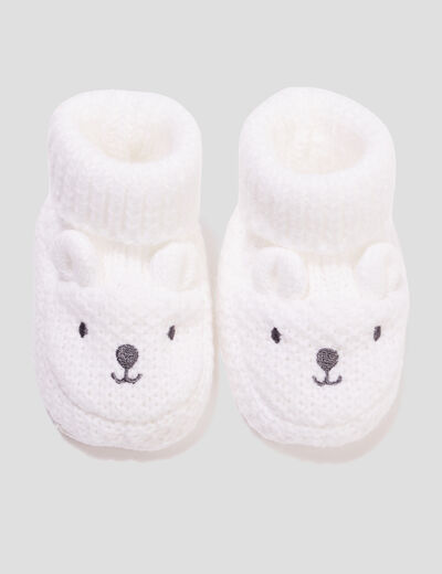 Chaussettes d'int&eacute;rieur tricot&eacute;es ivoire b&eacute;b&eacute;
