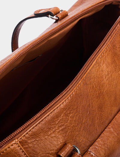 Sac porté-épaule avec poche à rabat marron cognac femme