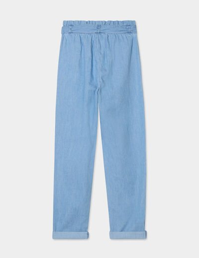 Pantalon slouchy fluide ceinturé en jean denim double stone fille