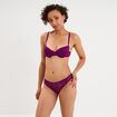 Tanga en dentelle doublure coton violet fonc&eacute; femme